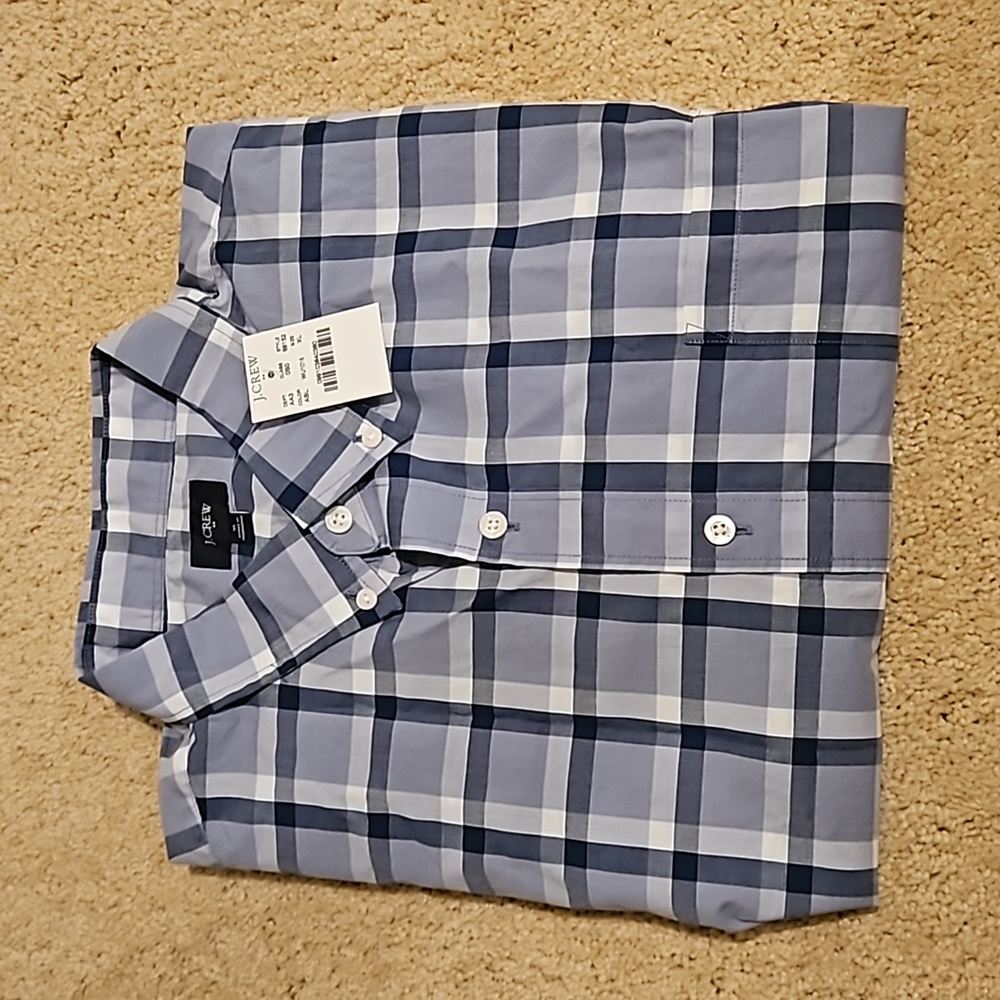 BRAND NEW! J. Crew Men’s Cotton Button Down Long Sleeve Shirt XL  Blue Plaid.